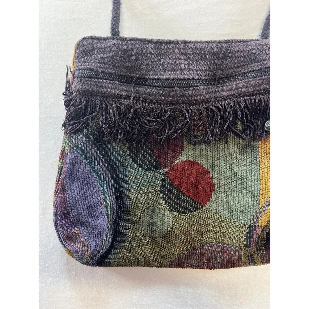 A. Ruiz Handcrafted USA Woven Tapestry Crossbody Bag Fringe Boho Multicolor 8x10